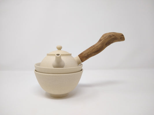310ml Eggshell White Kyusu with two matching bowls