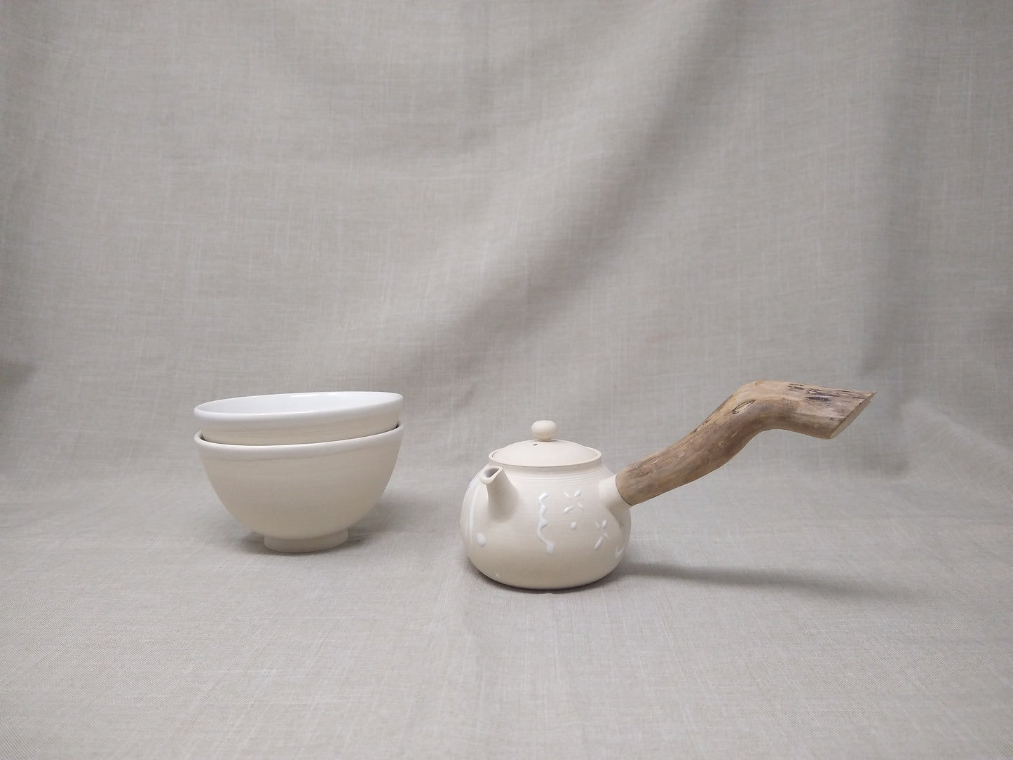 170ml White Kyusu and 2 matching bowls