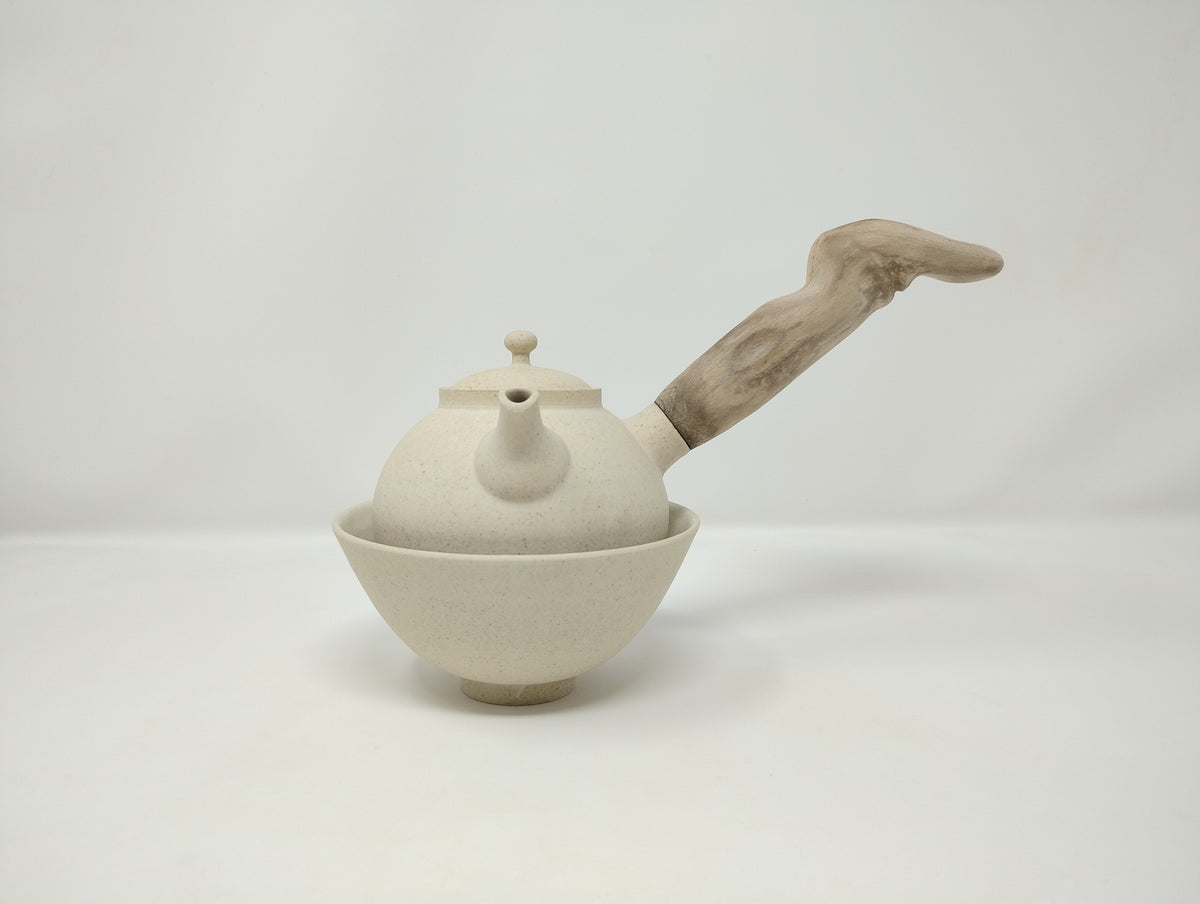 390ml Eggshell White Kyusu with a matching bowl