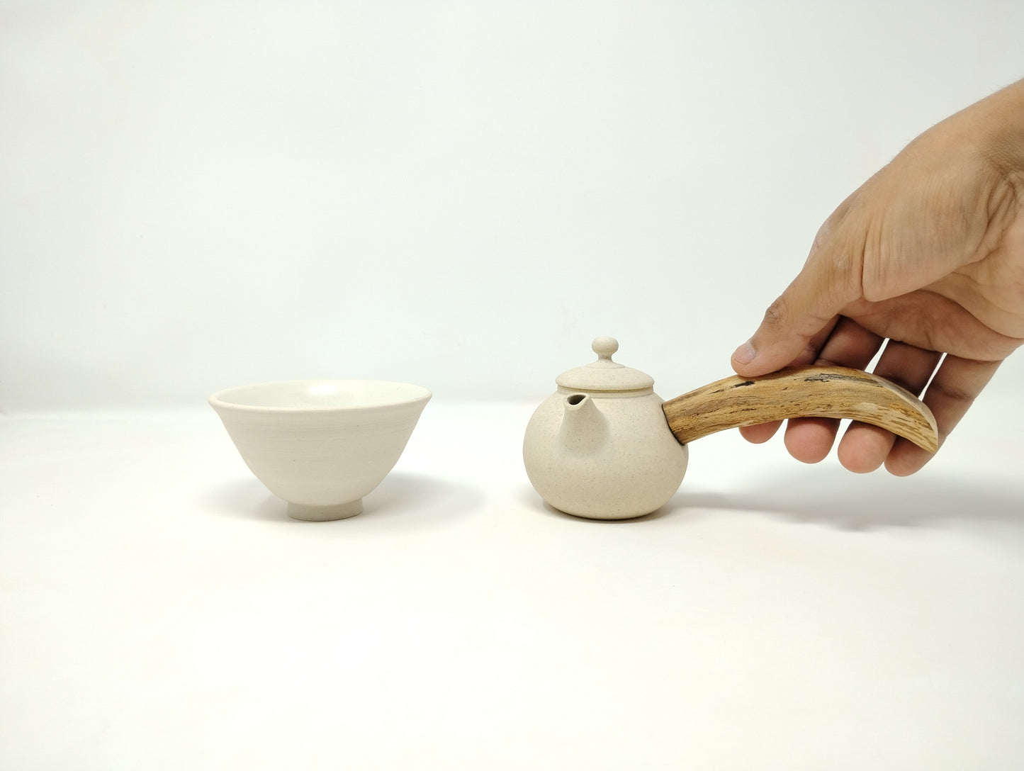 120ml Eggshell White Kyusu and a matching cup
